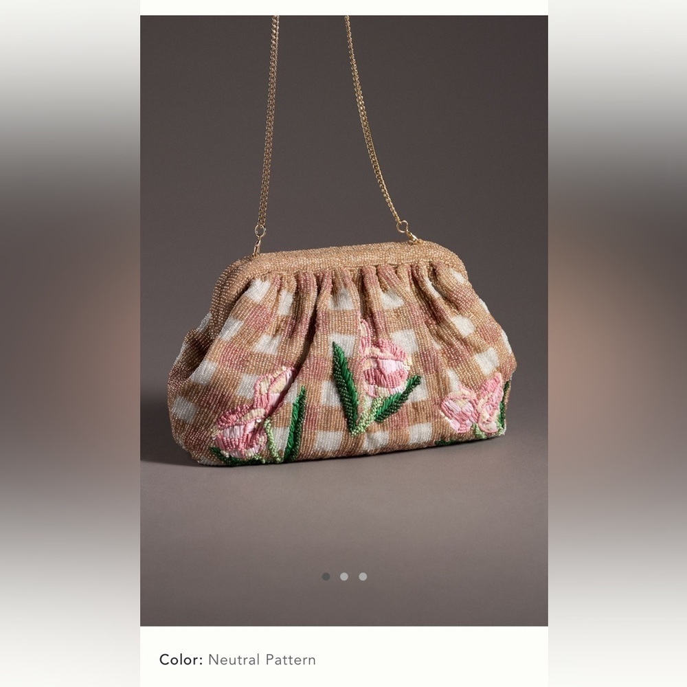 NWT new Anthropologie beaded wildflower clutch bag crossbody purse floral pink